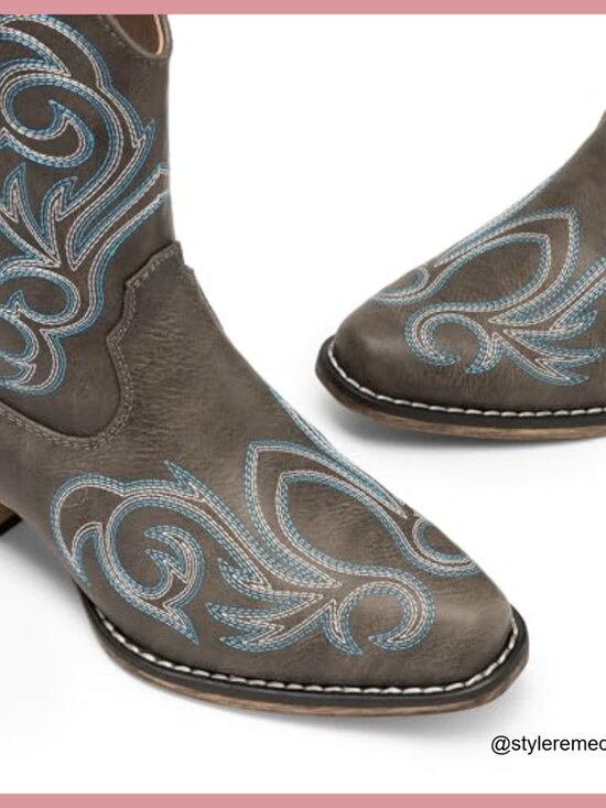 Amazon.com | wetkiss Brown Cowboy Boots for Women Knee High  Faux Leather Cowgirl Western Boots Embroidered Square Toe Chunky Heel Ankle